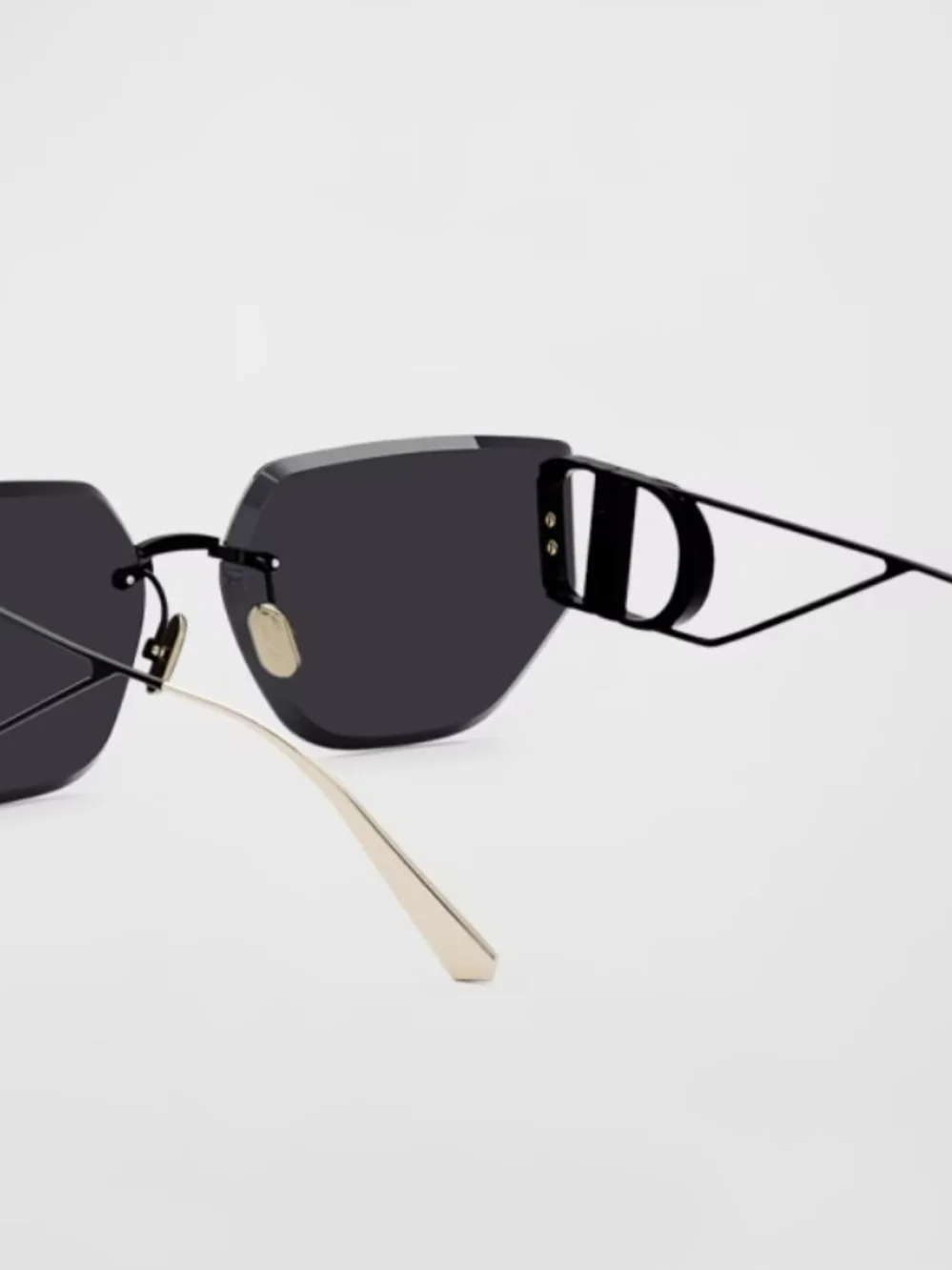 Dior Black and Gold Rimless Cat-Eye Sunglasses